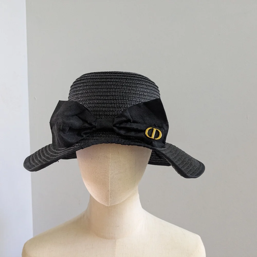 Dior CD Logo Black Straw Hat